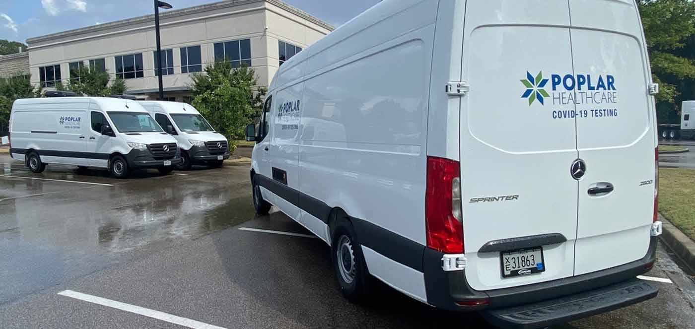 Two vans for COVID-19 testing.