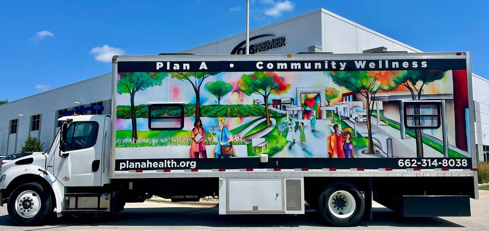 Colorful truck promoting community wellness